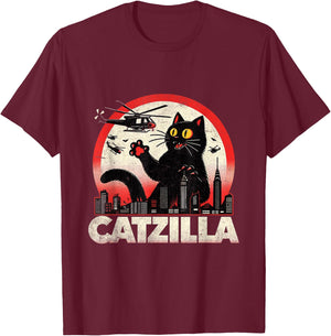 Retro Catzilla Cat Lovers Graphic Gifts Cat Mom Dad Catzilla T-Shirt - T-Shirt | Maroon