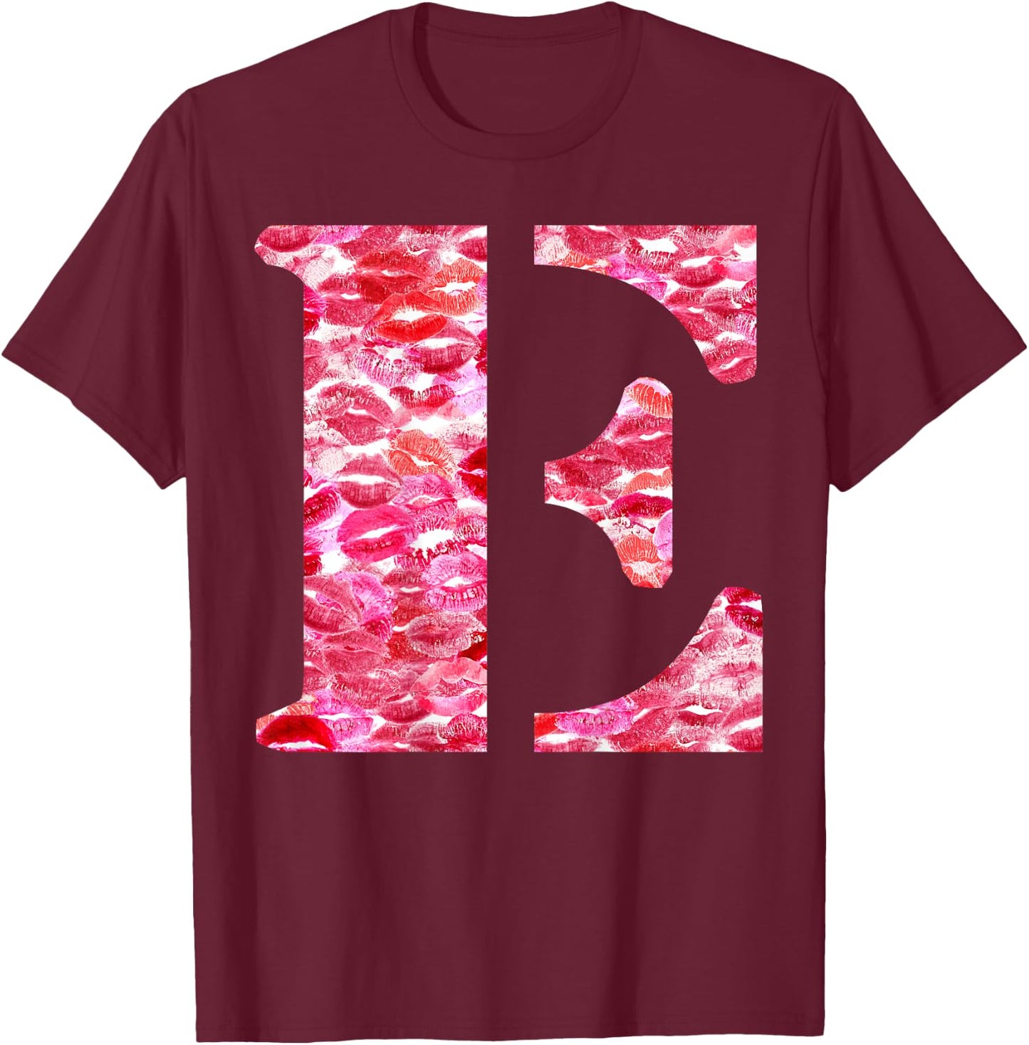Back Print Only - Lipstick Kisses For Boyfriend Letter E T-Shirt - T-Shirt | Maroon