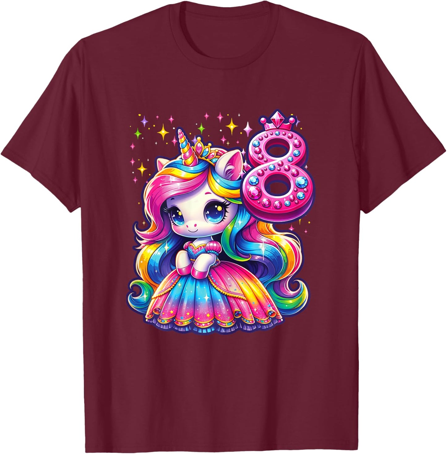 Unicorn Princess 8th Birthday 8 Year Old Party Girl Outfit T-Shirt - T-Shirt | Maroon
