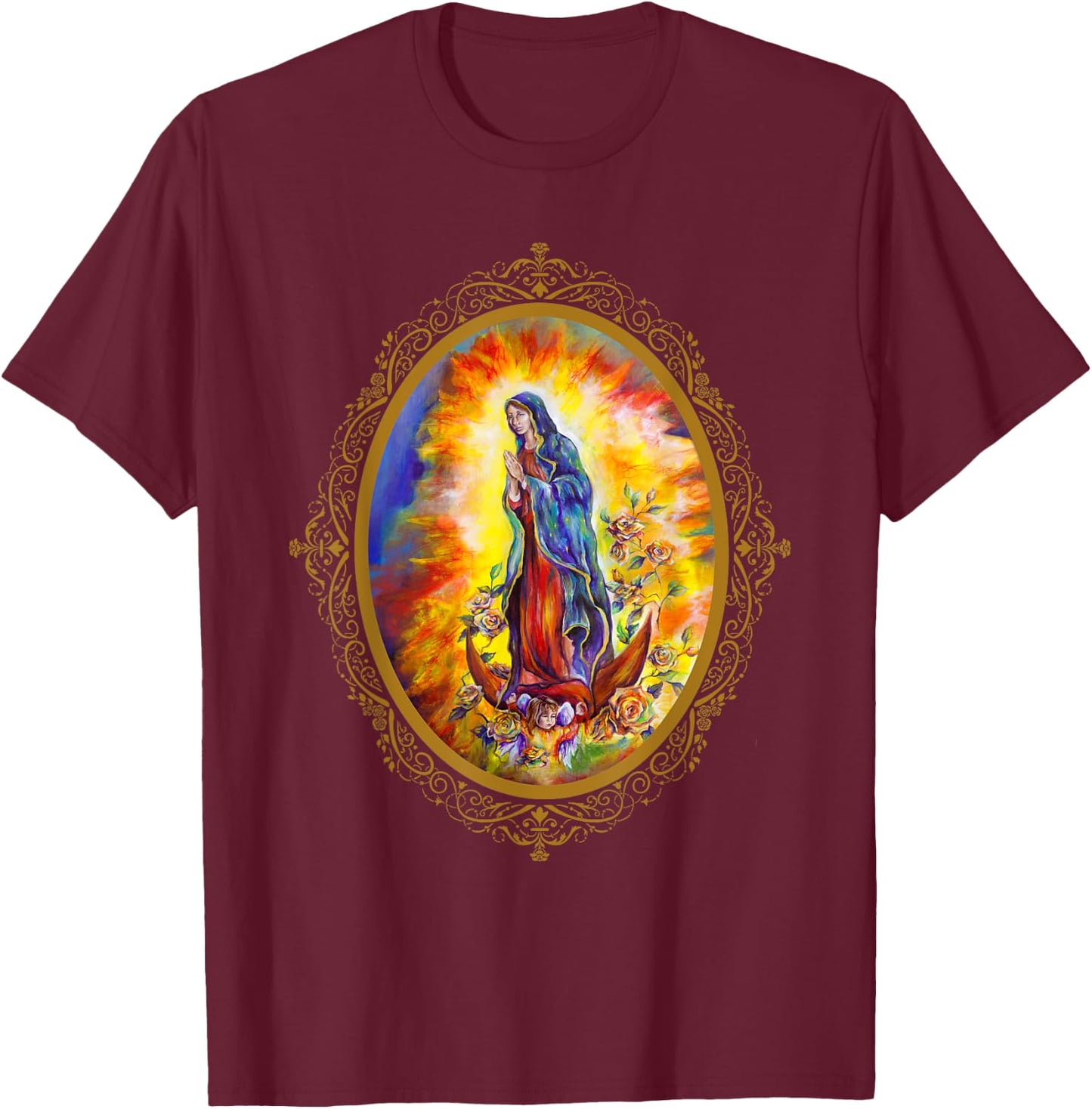 Our Lady of Guadalupe by Amberose Marie Art T-Shirt - T-Shirt | Maroon