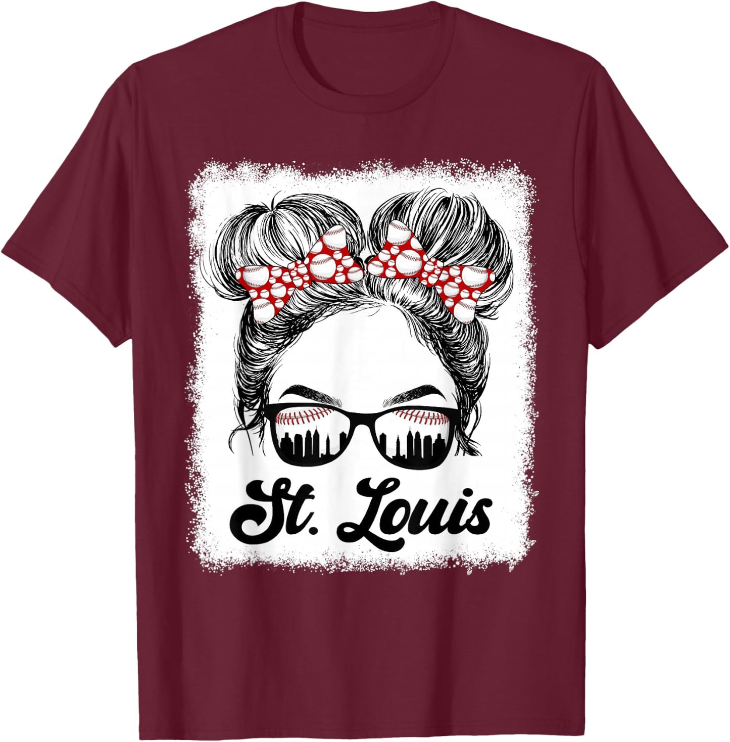St. Louis Retro Baseball Love Messy Bun Girl Met At Game Day T-Shirt - T-Shirt | Maroon