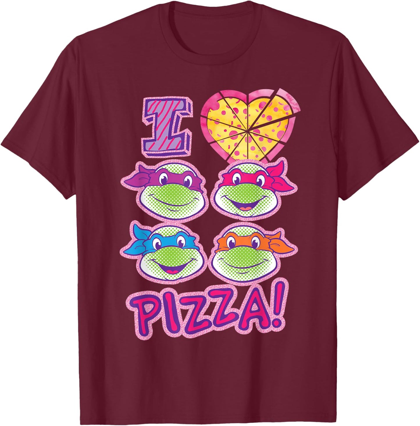 Teenage Mutant Ninja Turtles I Love Pizza T-Shirt - T-Shirt | Maroon