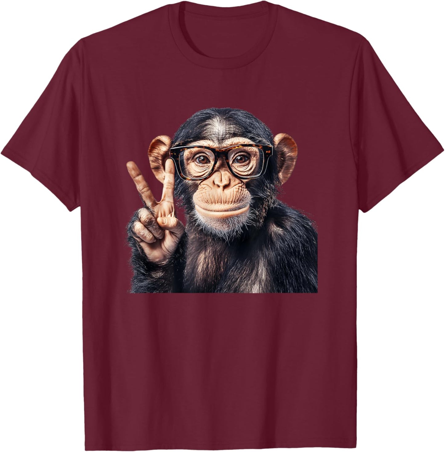 Funny Monkey Wearing Glasses Peace Sign T-Shirt - T-Shirt | Maroon