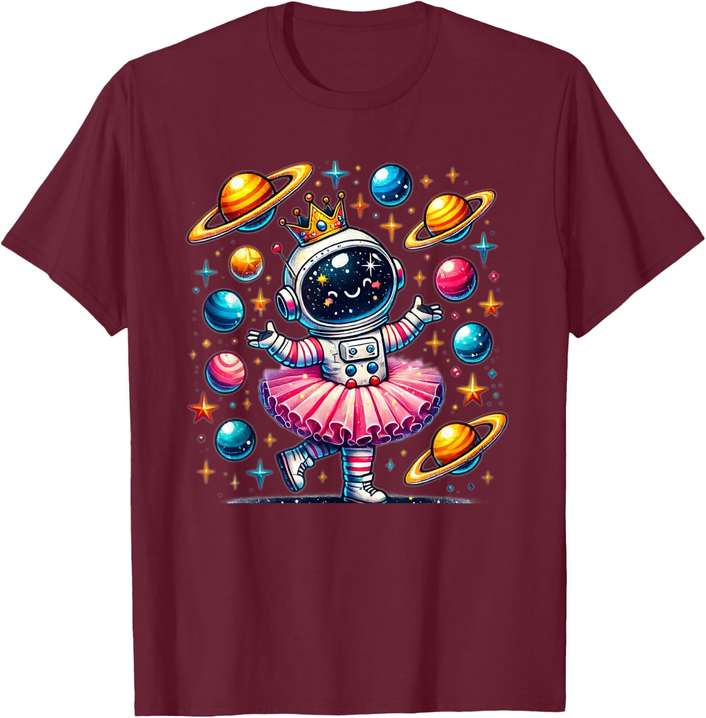 Ballerina Girl Space Astronaut T-Shirt - T-Shirt | Maroon