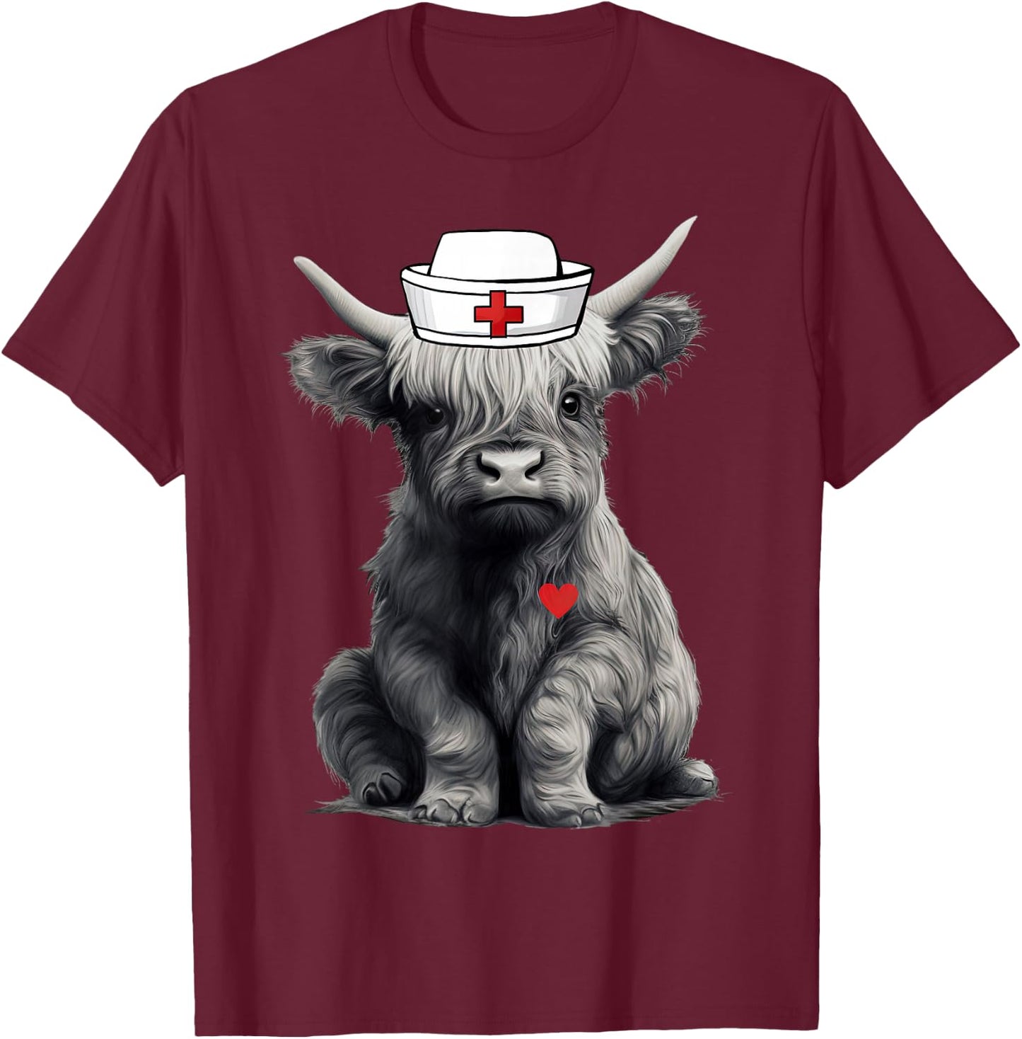 Cute Highland Cow Nurse Farm Cow Animal Lover Nursing T-Shirt - T-Shirt | Maroon