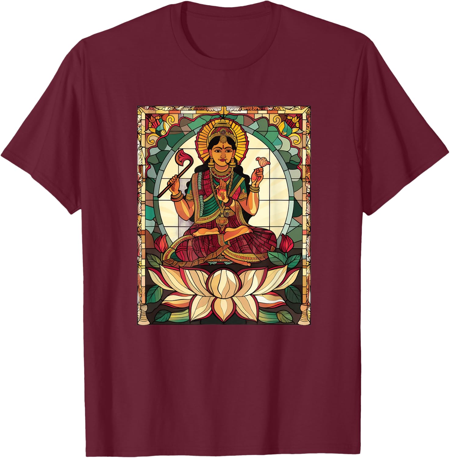 Saraswati Stained Glass T-Shirt - T-Shirt | Maroon