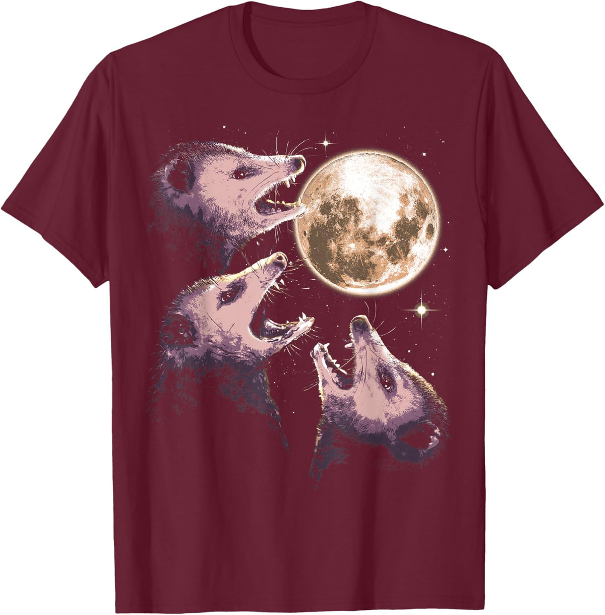 Three Opossums Howling at the Moon Funny Possum 3 Opossum T-Shirt - T-Shirt | Maroon