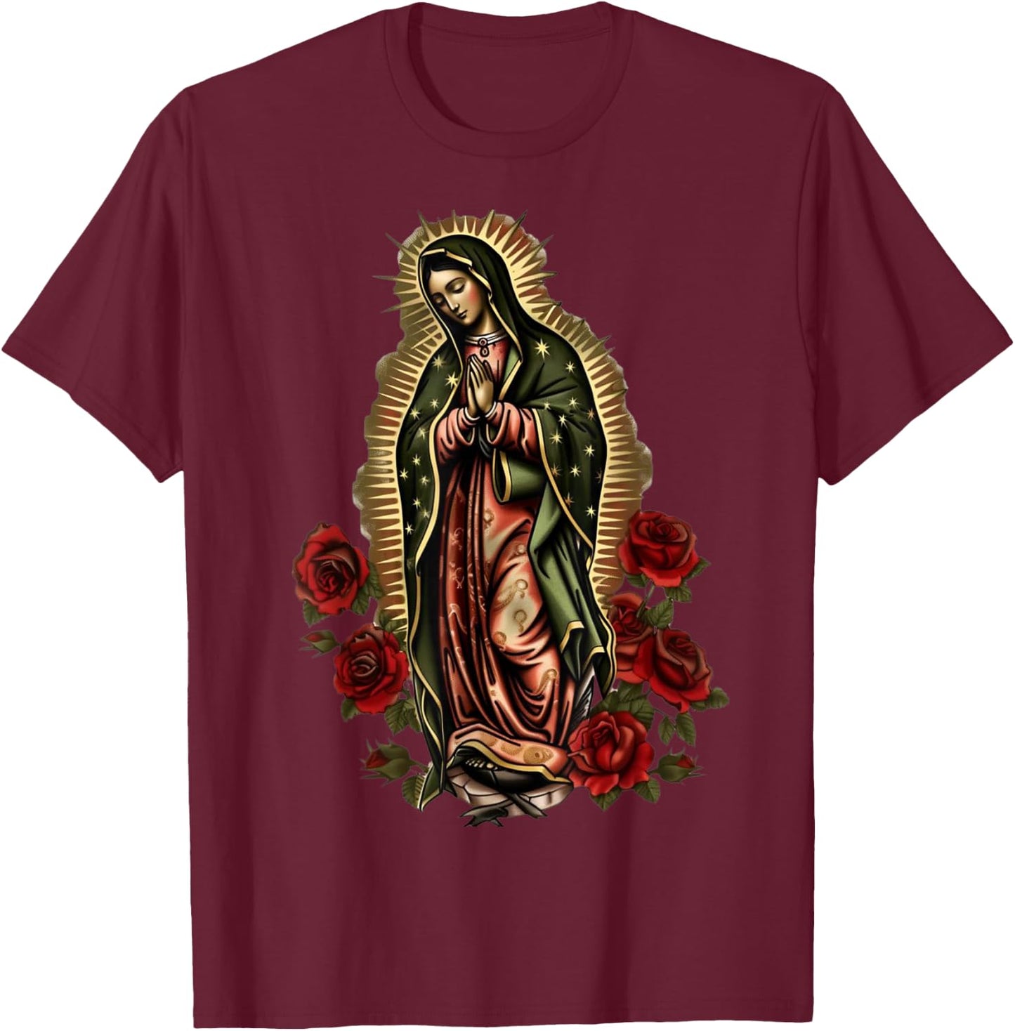 Our Lady De Guadalupe Sant Mary for Christians, Catholics T-Shirt - T-Shirt | Maroon