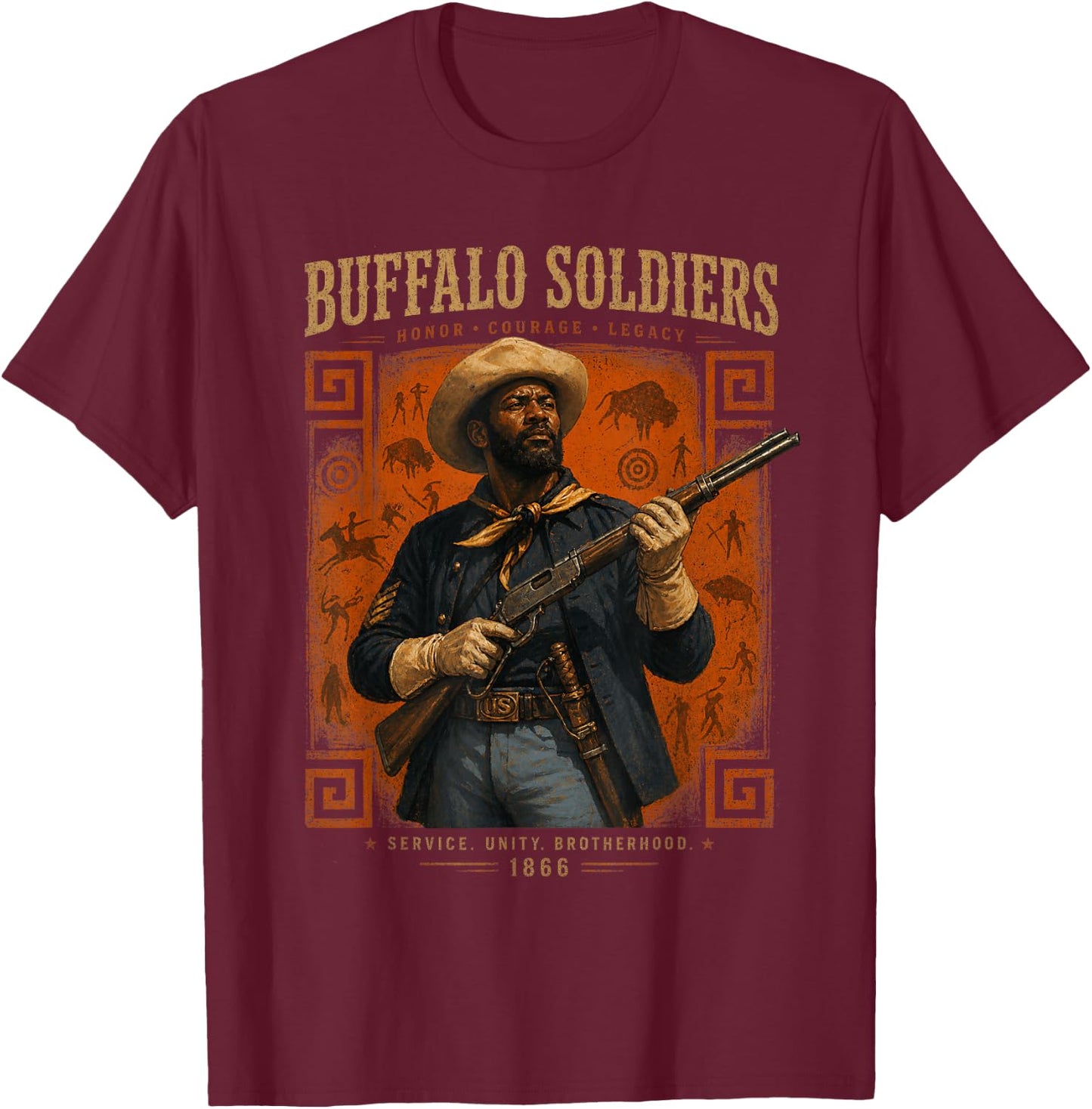 Buffalo Soldiers, African American Black History Military US T-Shirt - T-Shirt | Maroon
