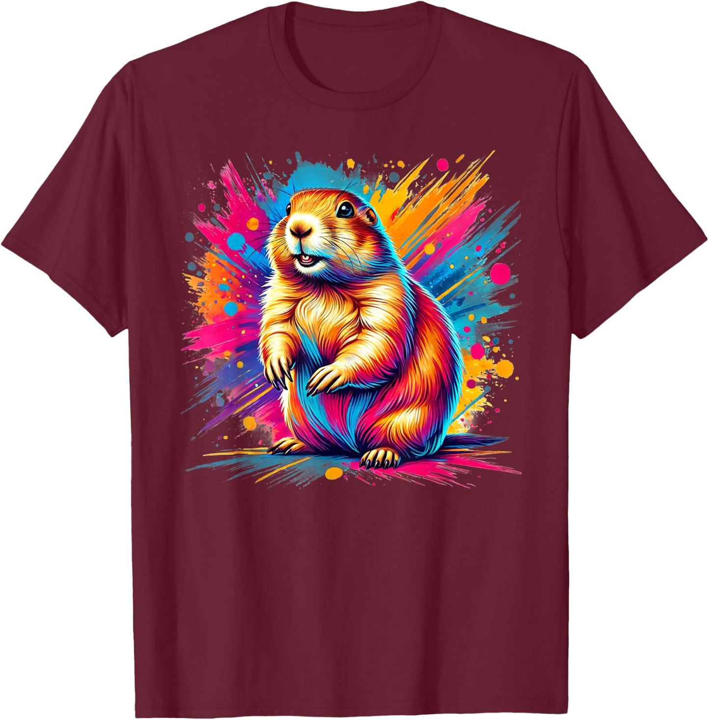 Cool Prairie Dog On Colorful Painted Prairie Dog Men Women Kids T-Shirt - T-Shirt | Maroon