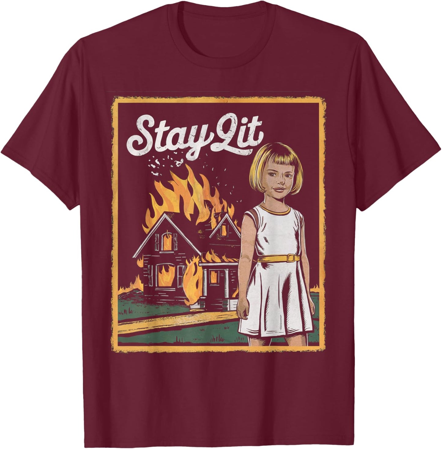 Vintage Horror Movie Lover Retro Halloween Shirt Stay Lit T-Shirt - T-Shirt | Maroon