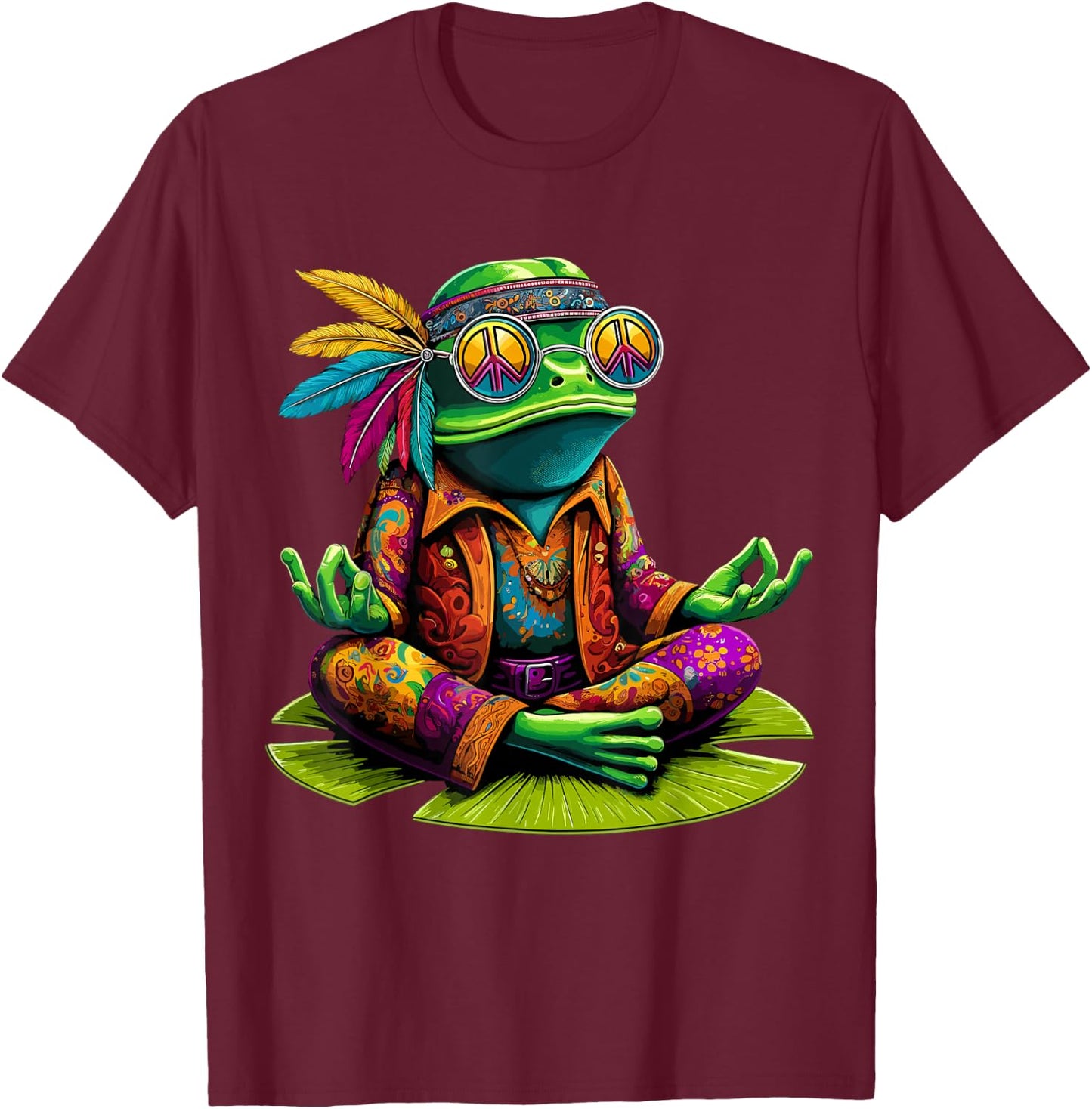 Frog Peace Sign Hippie Frog T-Shirt - T-Shirt | Maroon