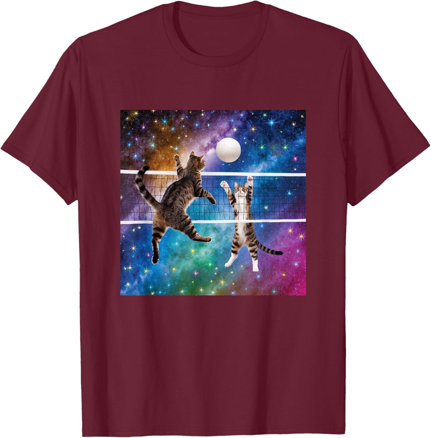 Funny Volleyball Design Cats Playing T-Shirt - T-Shirt | Maroon