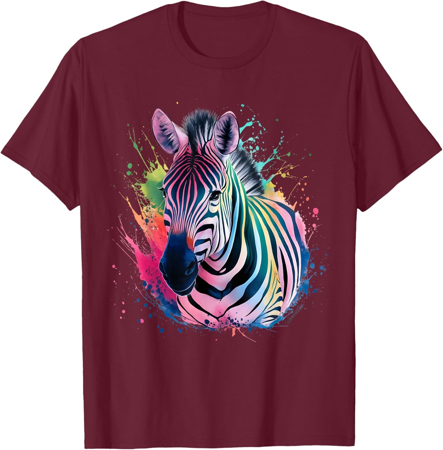 Zebra Men Woman Colorful Watercolor Zebra T-Shirt - T-Shirt | Maroon