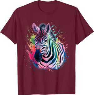 Zebra Men Woman Colorful Watercolor Zebra T-Shirt - T-Shirt | Maroon