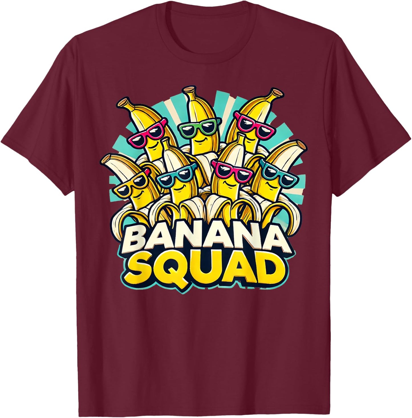 Funny Banana Squad Cartoon Crew T-Shirt - T-Shirt | Maroon