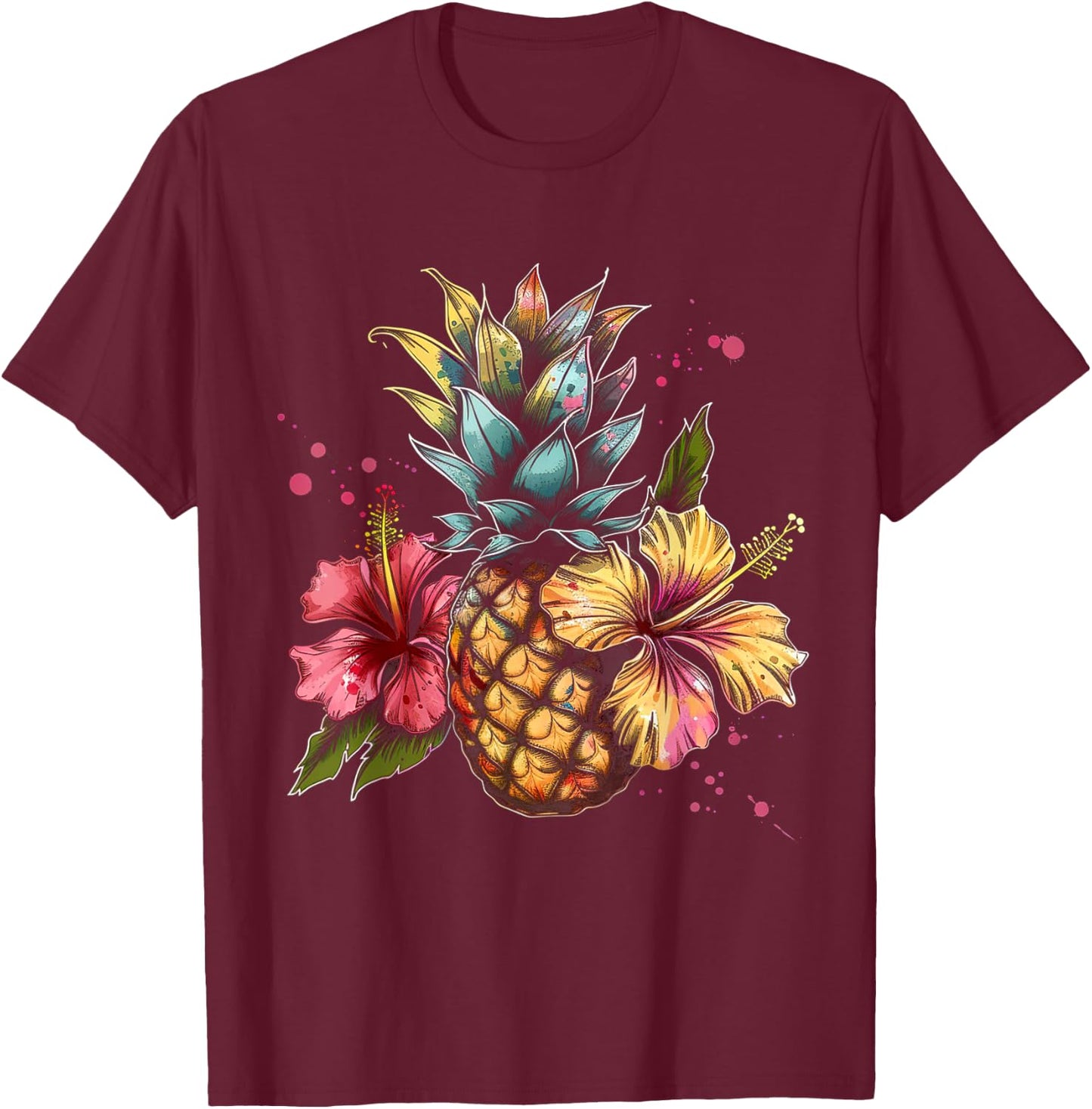 Pineapple And Hibiscus Flower Hawaii Summer Beach Women Kids T-Shirt - T-Shirt | Maroon
