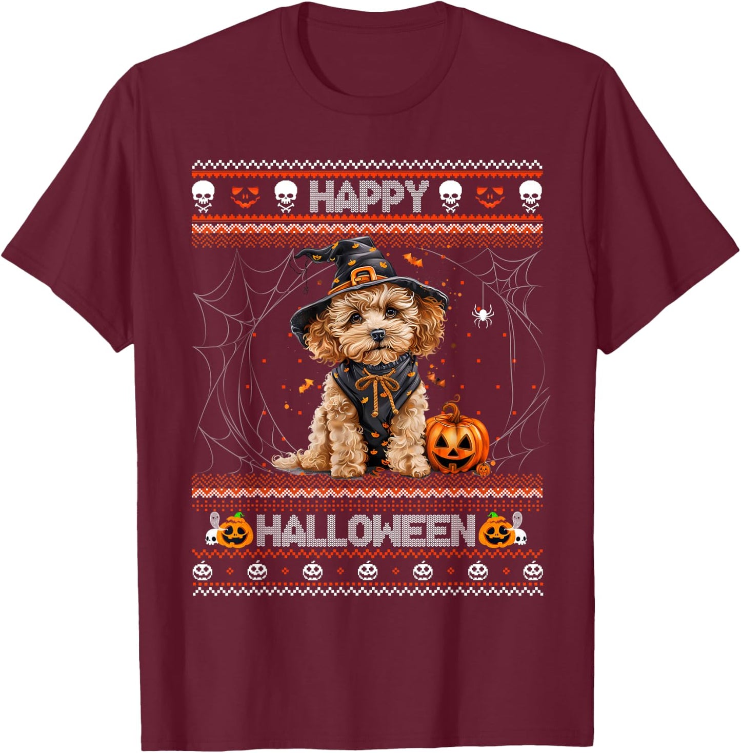 Happy Halloween Ugly Poodle Howl-o-ween Pumpkin Dog lover T-Shirt - T-Shirt | Maroon