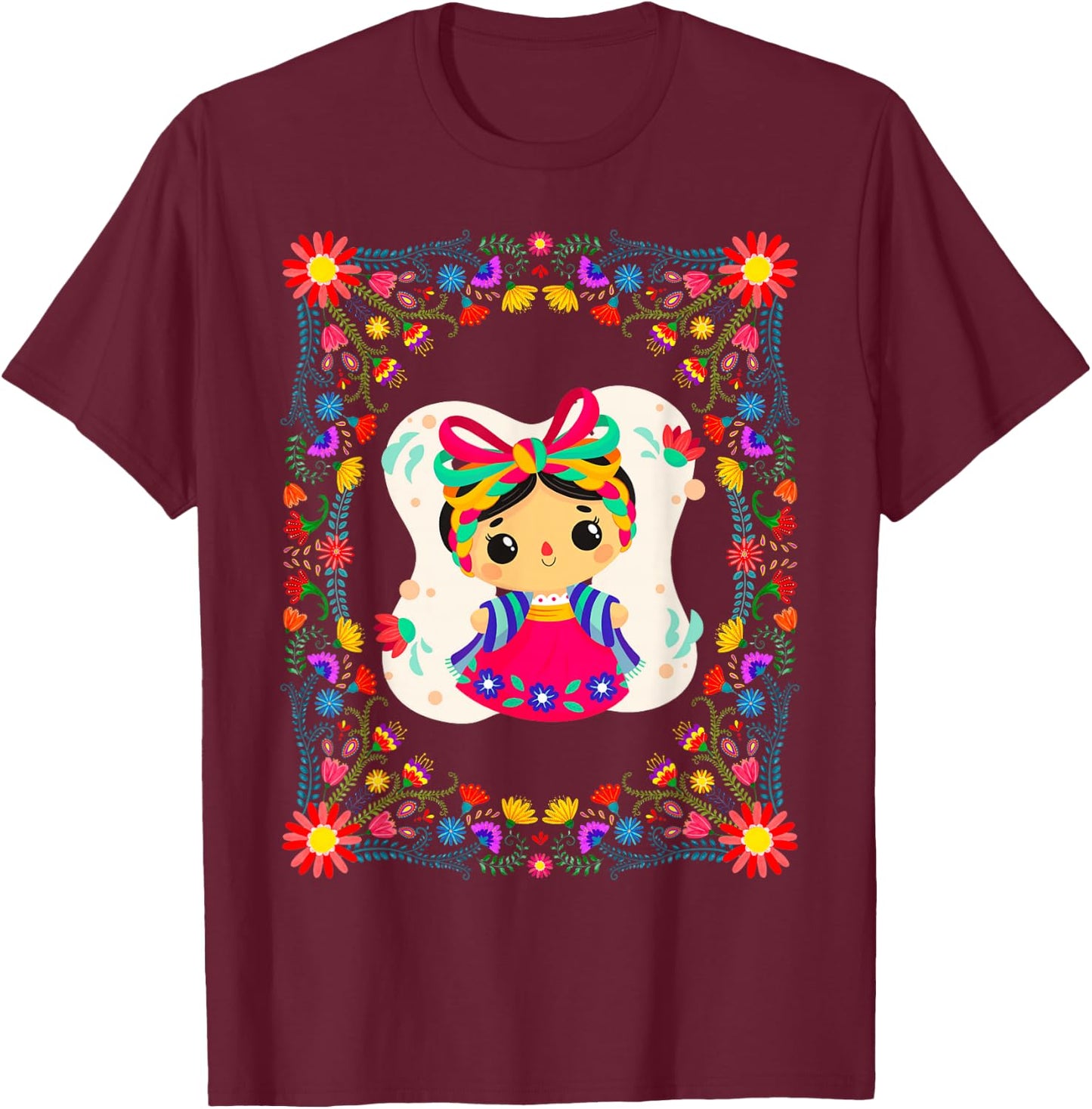 Muñecas Lele Mexicanas "LeLe" Handmade Mexican Dolls T-Shirt - T-Shirt | Maroon