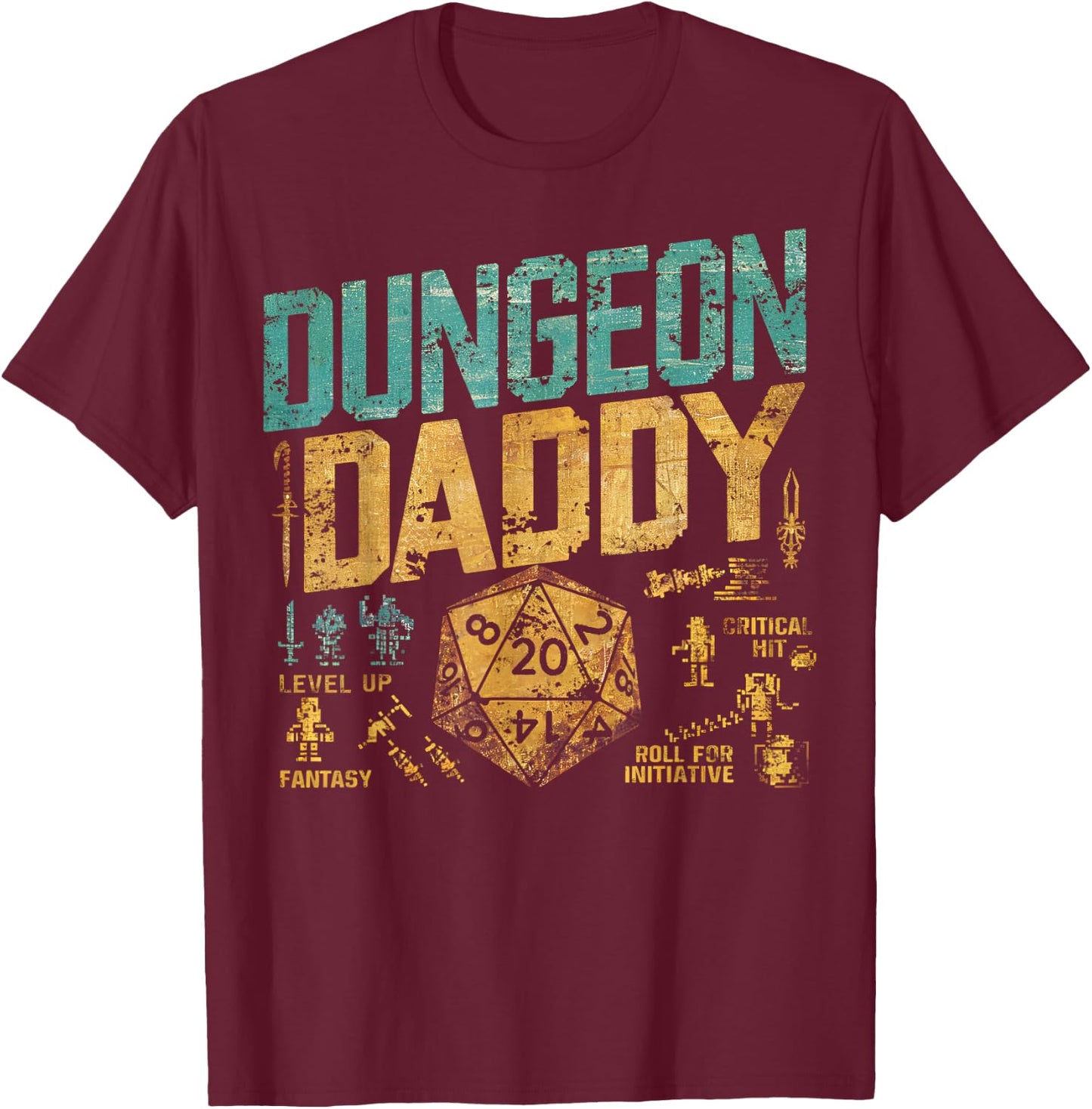Retro Dungeon Daddy for Father, Fathers Day T-Shirt - T-Shirt | Maroon