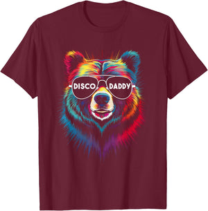 Disco Daddy Fun Disco Bear Graphic for Music Lovers T-Shirt - T-Shirt | Maroon
