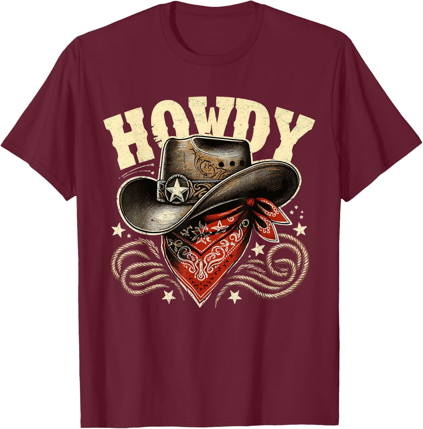 Howdy Cowboy Hat Western Rodeo T-Shirt - T-Shirt | Maroon
