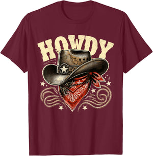 Howdy Cowboy Hat Western Rodeo T-Shirt - T-Shirt | Maroon