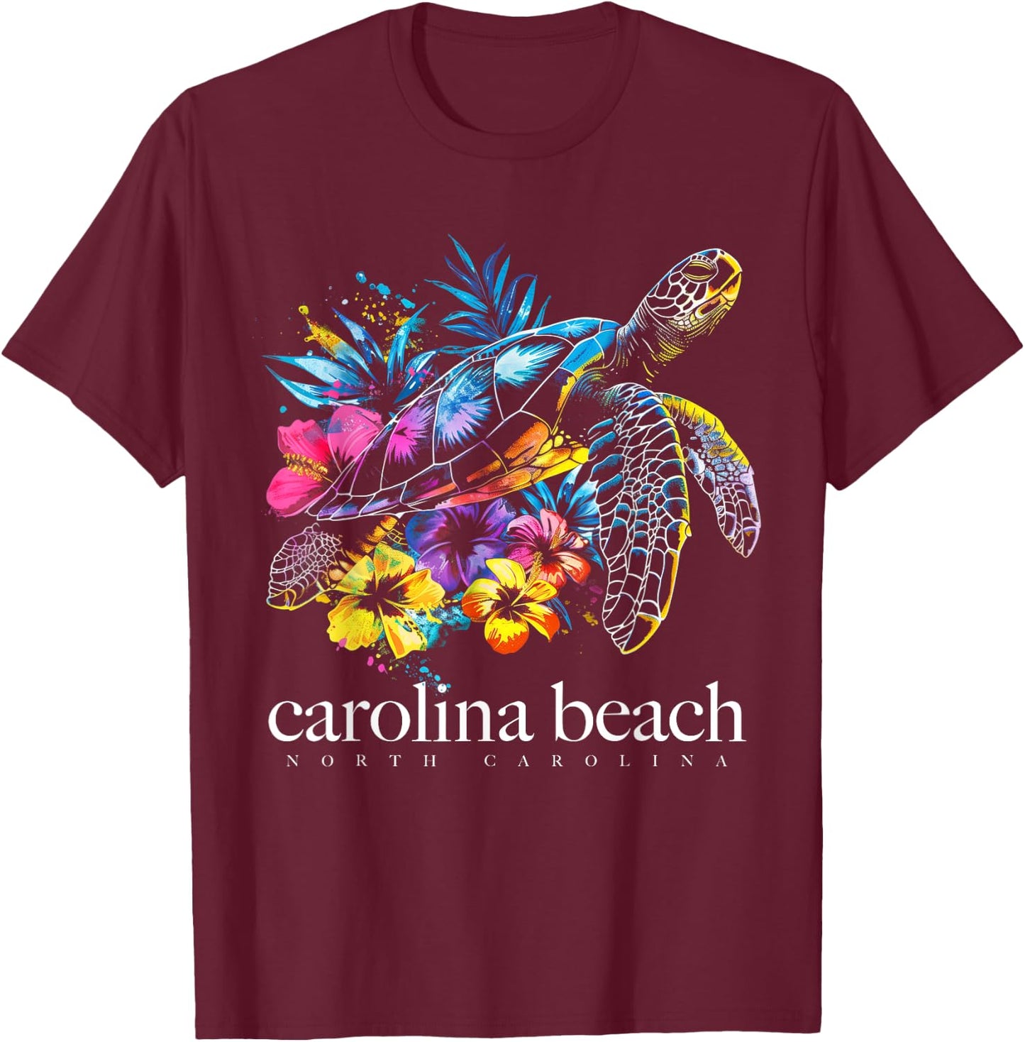 Carolina Beach North Carolina Sea Turtle Surfer Souvenir Men Women Kids T-Shirt - T-Shirt | Maroon
