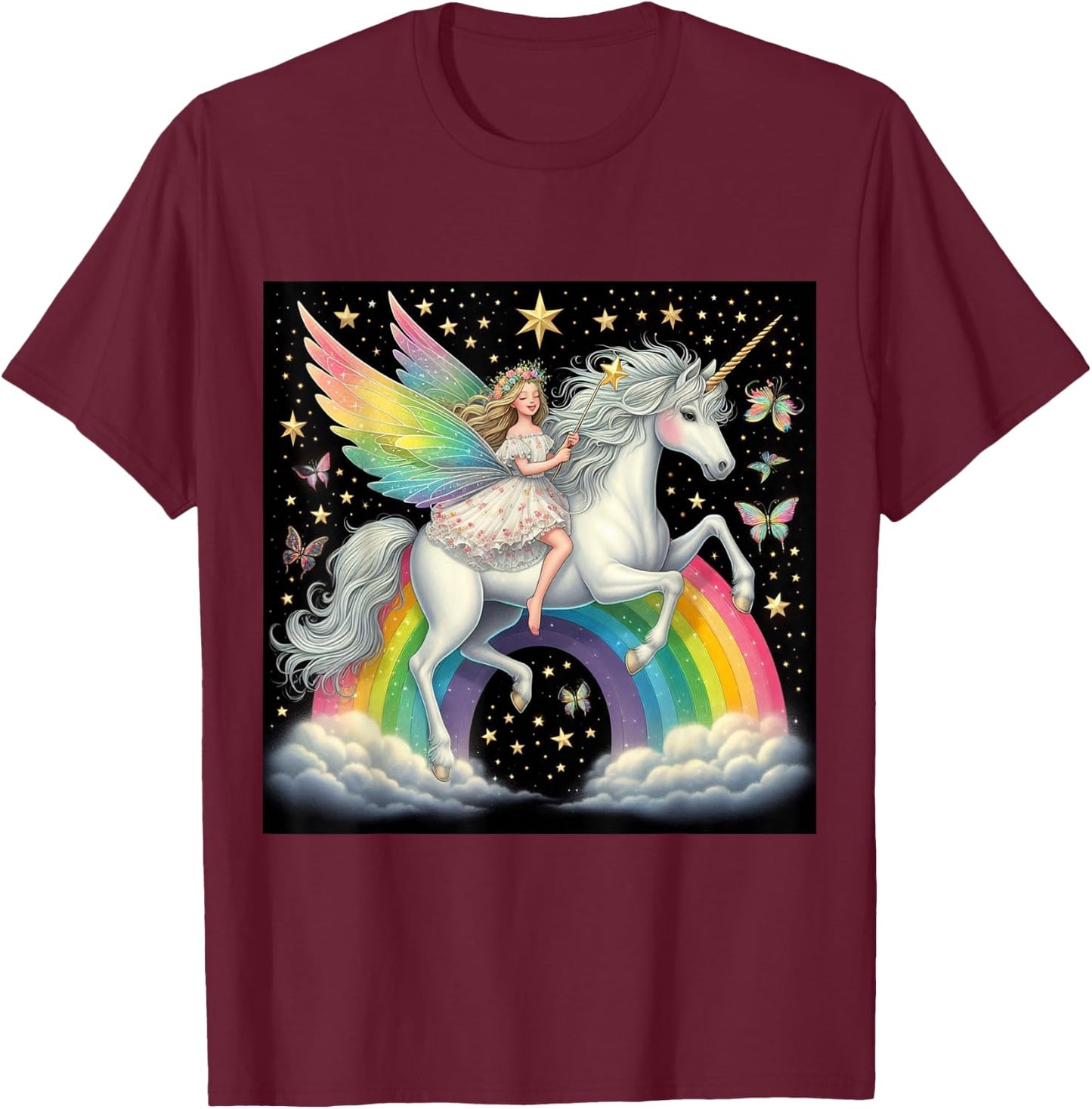 Fairy Riding A Unicorn Boys Girls Men Women Kids Adults T-Shirt - T-Shirt | Maroon