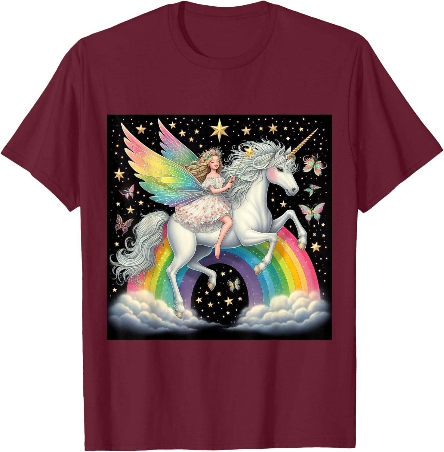 Fairy Riding A Unicorn Boys Girls Men Women Kids Adults T-Shirt - T-Shirt | Maroon