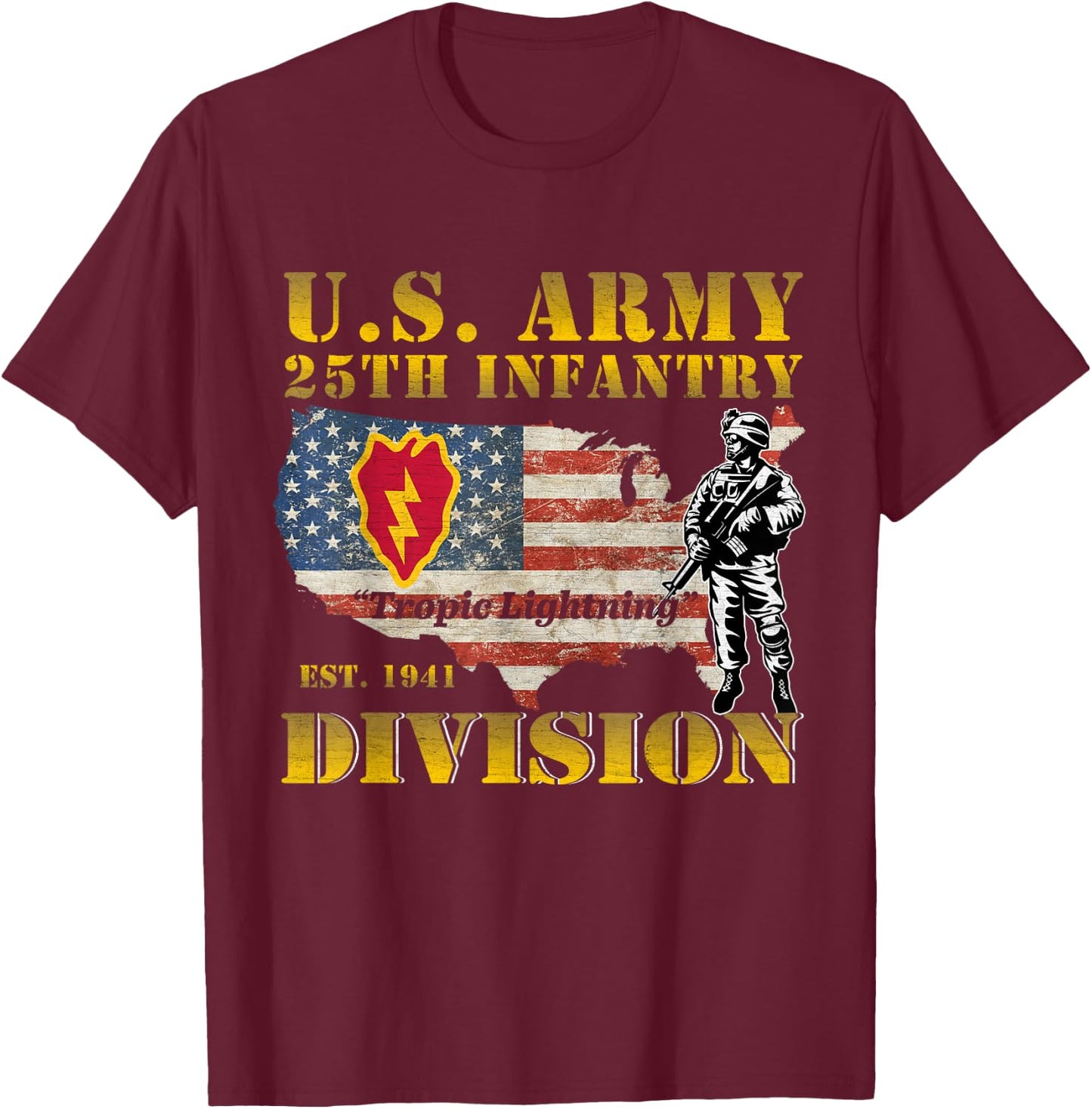 Tropic Lightning 25th Infantry Division Hawaii Gifts T-Shirt - T-Shirt | Maroon