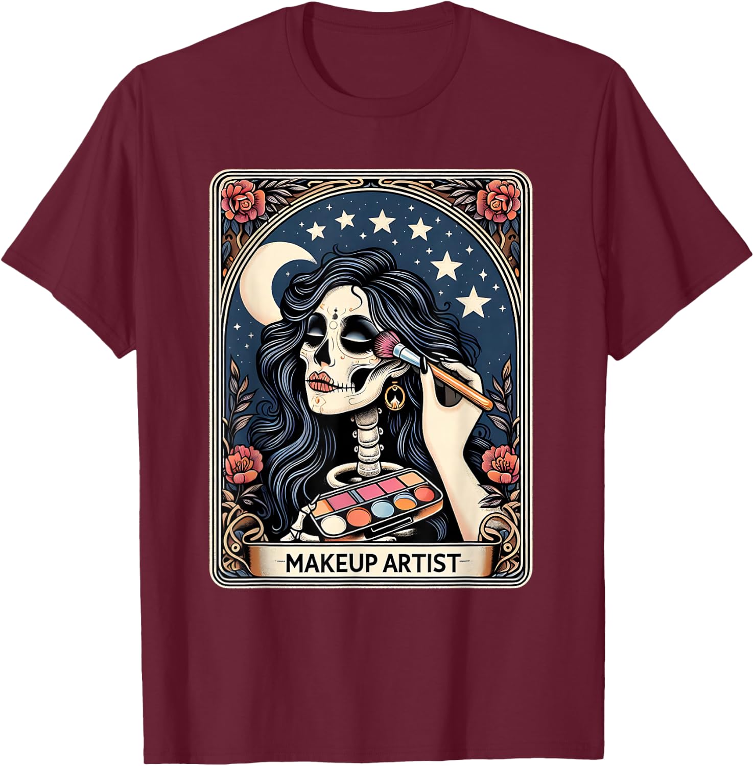 Makeup Artist Tarot Card Gothic Skeleton Moon Women T-Shirt - T-Shirt | Maroon