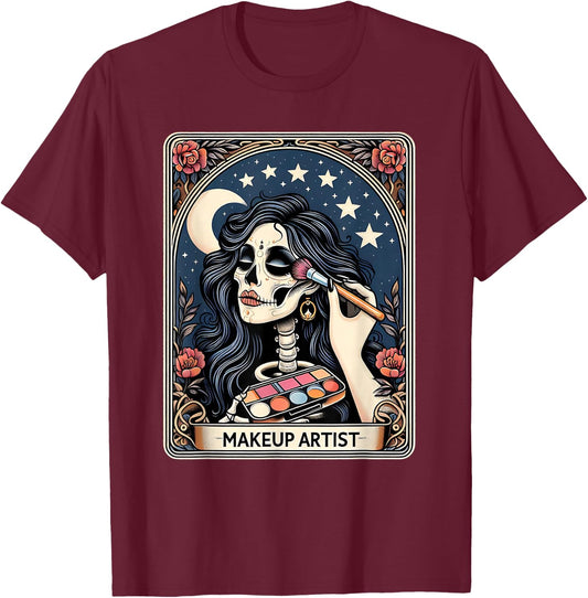 Makeup Artist Tarot Card Gothic Skeleton Moon Women T-Shirt - T-Shirt | Maroon