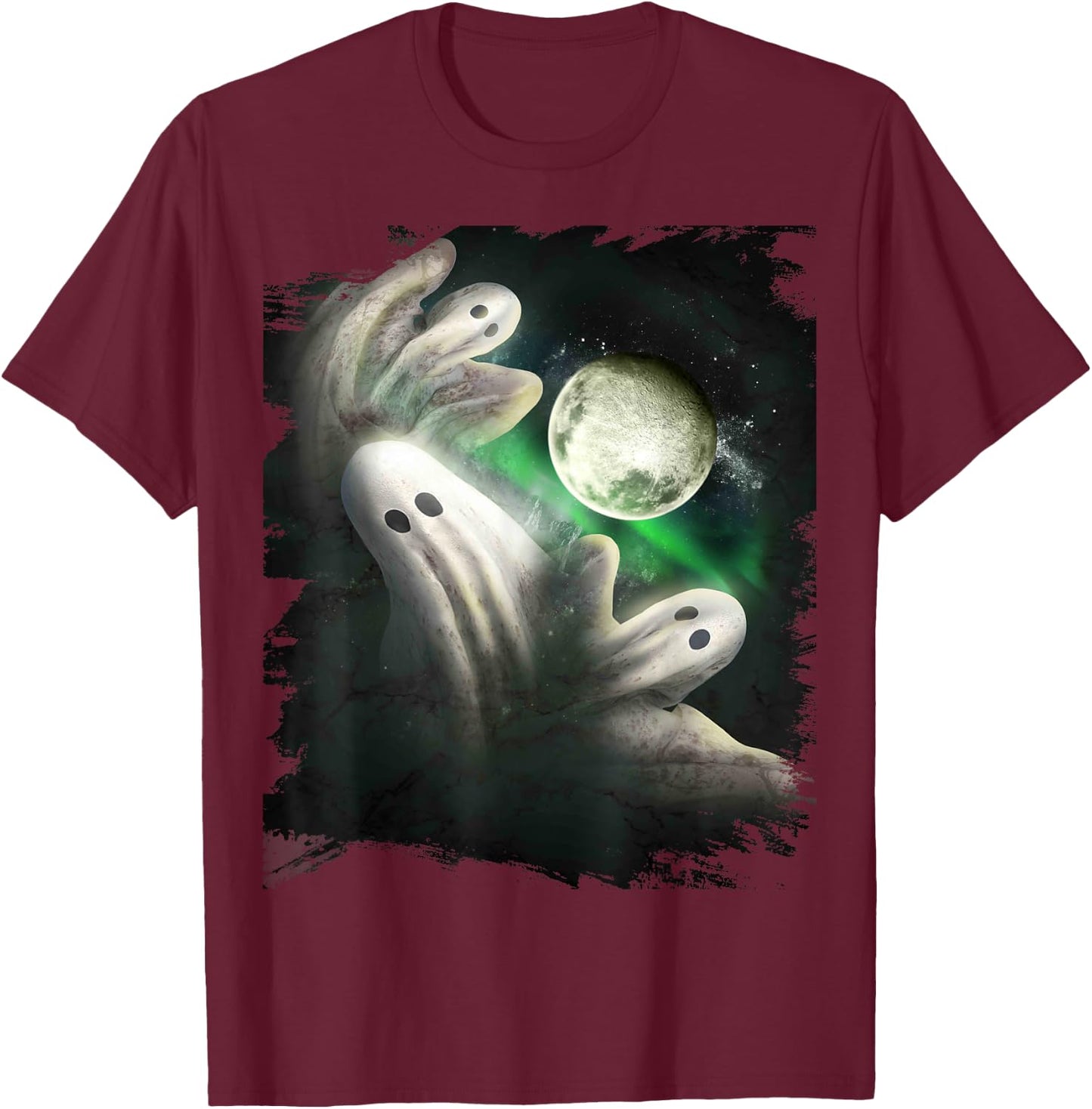 3 Three Ghost Moon, Wolf Ghosts Howling, Funny Halloween T-Shirt - T-Shirt | Maroon