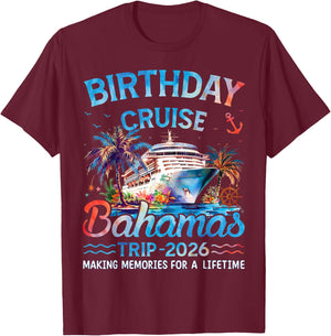 Birthday Cruise Bahamas Trip 2026 Family Group Matching T-Shirt - T-Shirt | Maroon