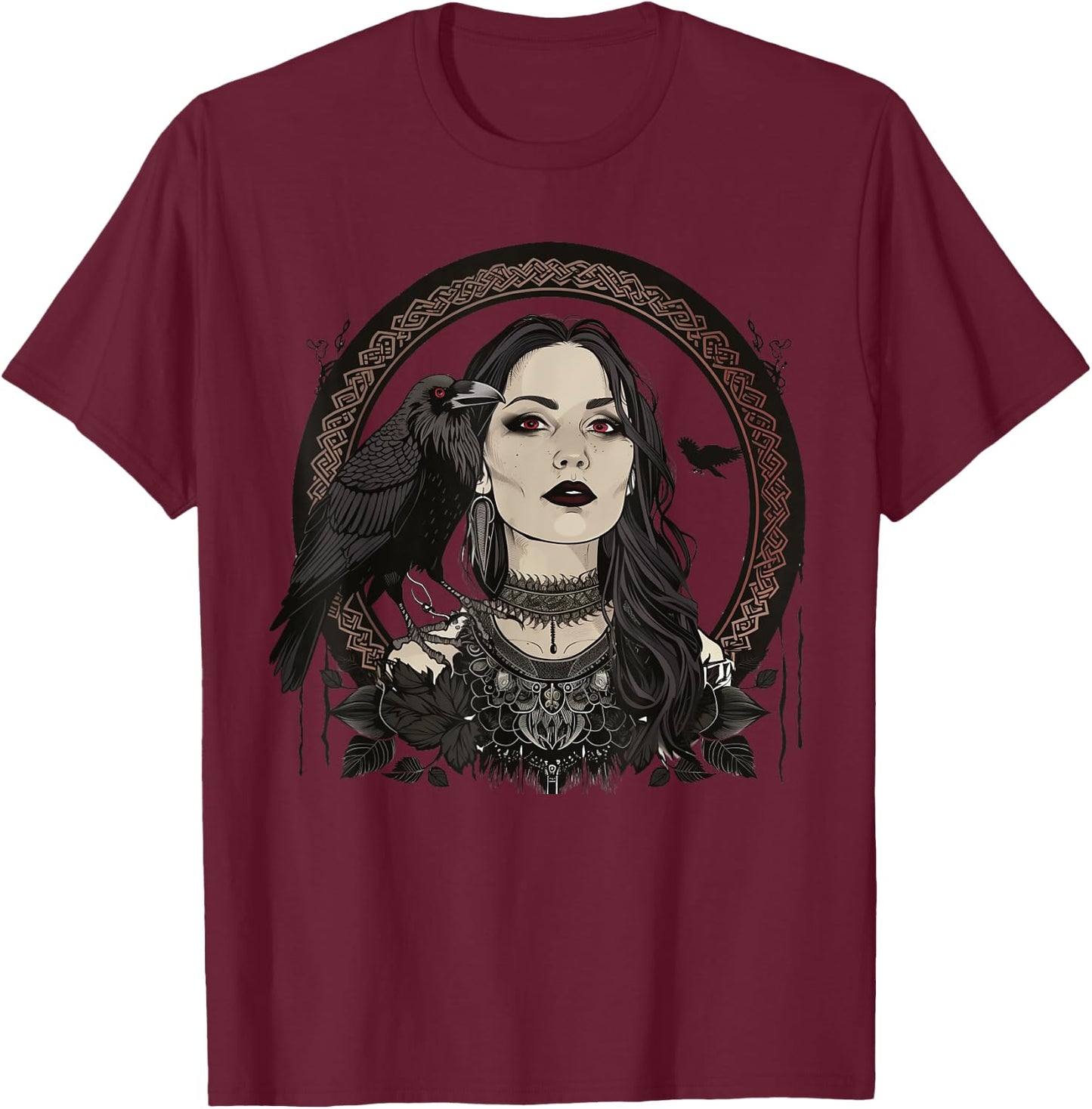 Luna Elizabeth Art Morrigan Portrait Celtic Goddess Mythology T-Shirt - T-Shirt | Maroon