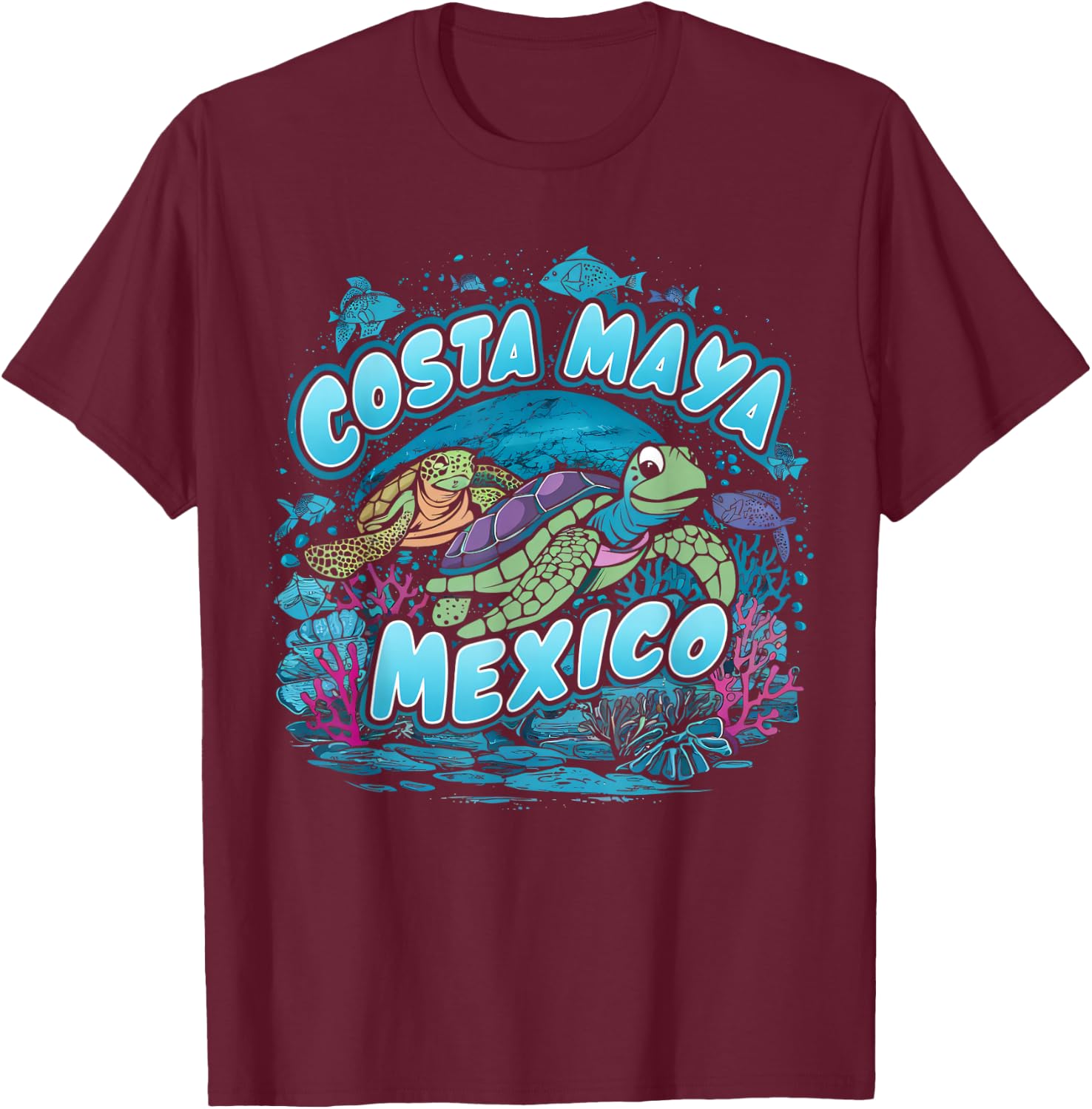 Costa Maya Mexico Turtle Vacation Souvenir Beach T-Shirt - T-Shirt | Maroon