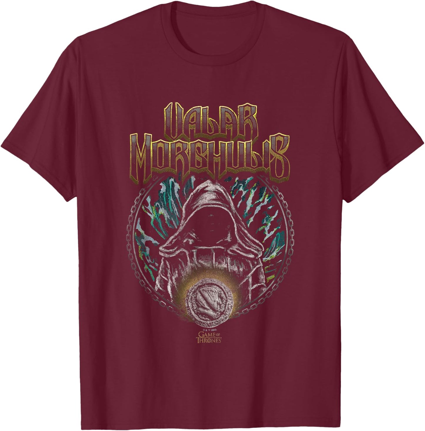 Game Of Thrones Valar Morghulis Faceless Man Retro Badge T-Shirt - T-Shirt | Maroon
