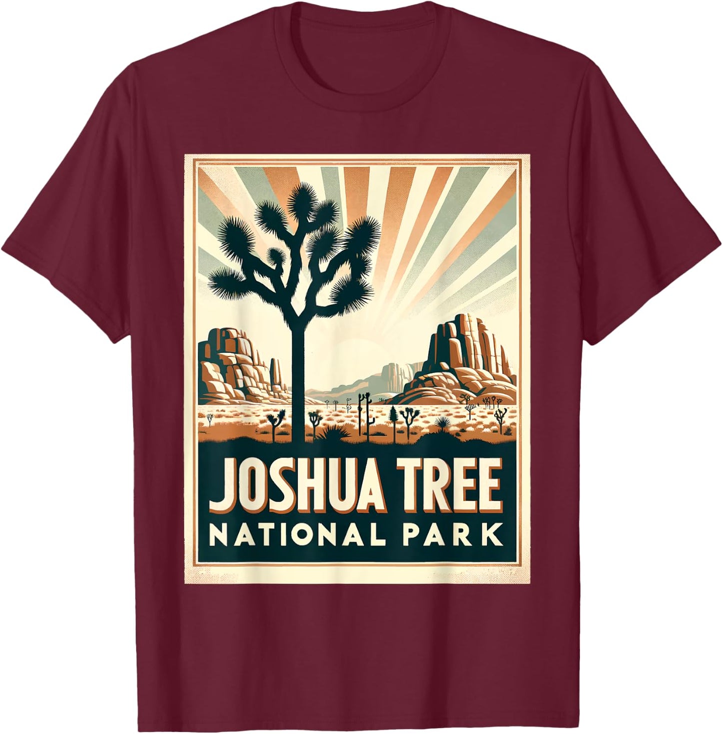 Joshua Tree National Park Vintage Hiking Camping Outdoor T-Shirt - T-Shirt | Maroon