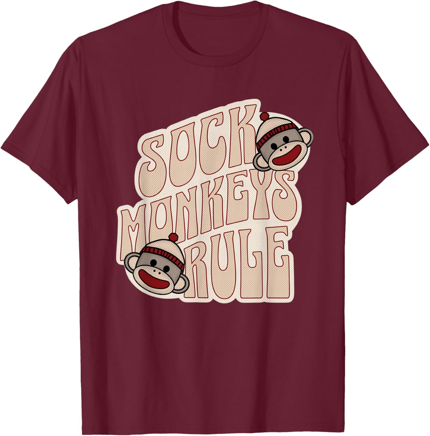 Sock Monkeys Rule Groovy Logo Vintage Sock Monkeys T-Shirt - T-Shirt | Maroon