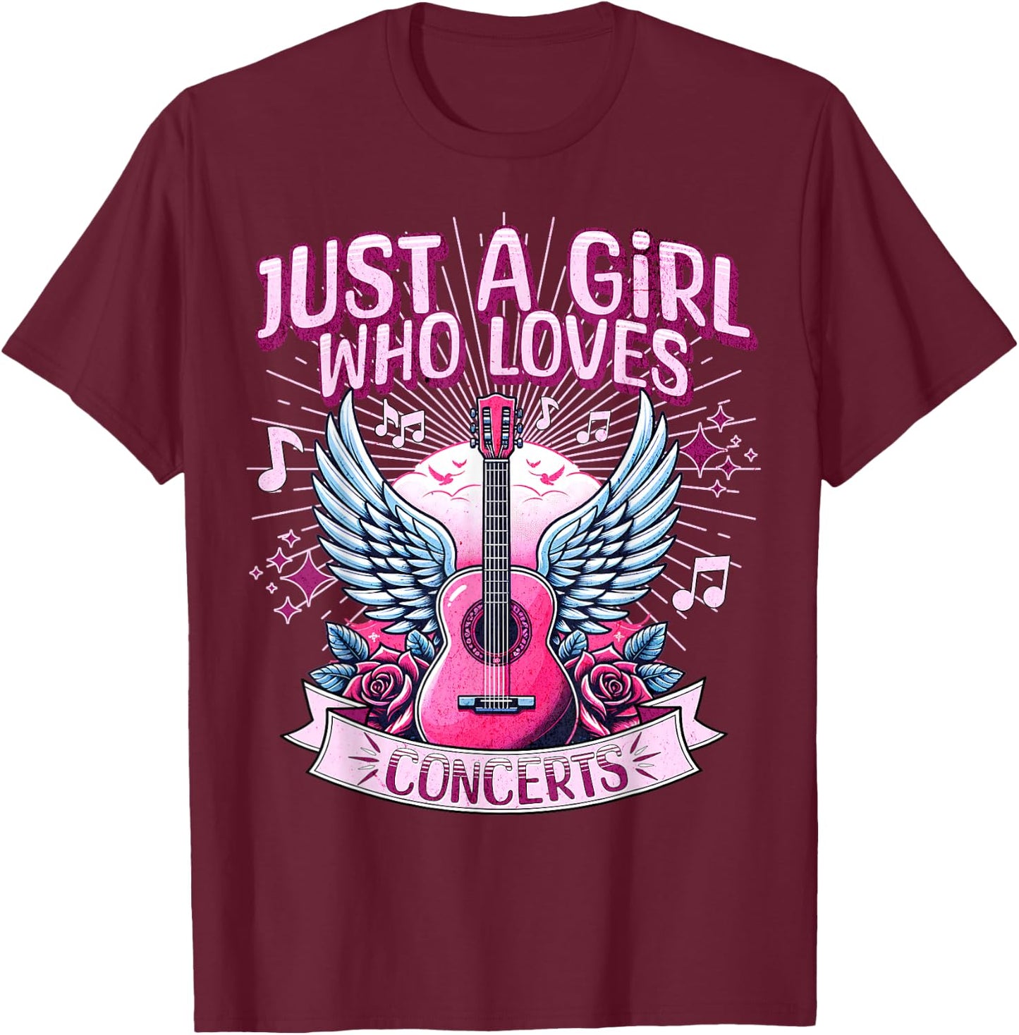 Just A Girl Who Loves Concerts Cute Rock Concert Fans T-Shirt - T-Shirt | Maroon