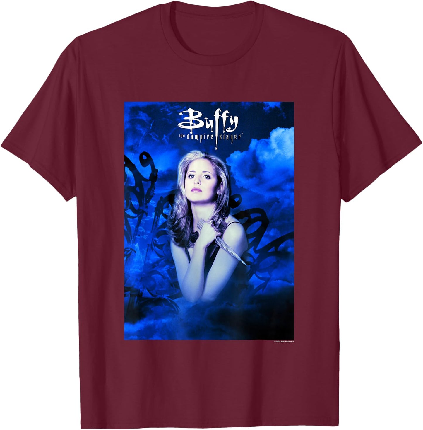 Buffy The Vampire Slayer Vintage Blue Buffy Summers Portrait T-Shirt - T-Shirt | Maroon