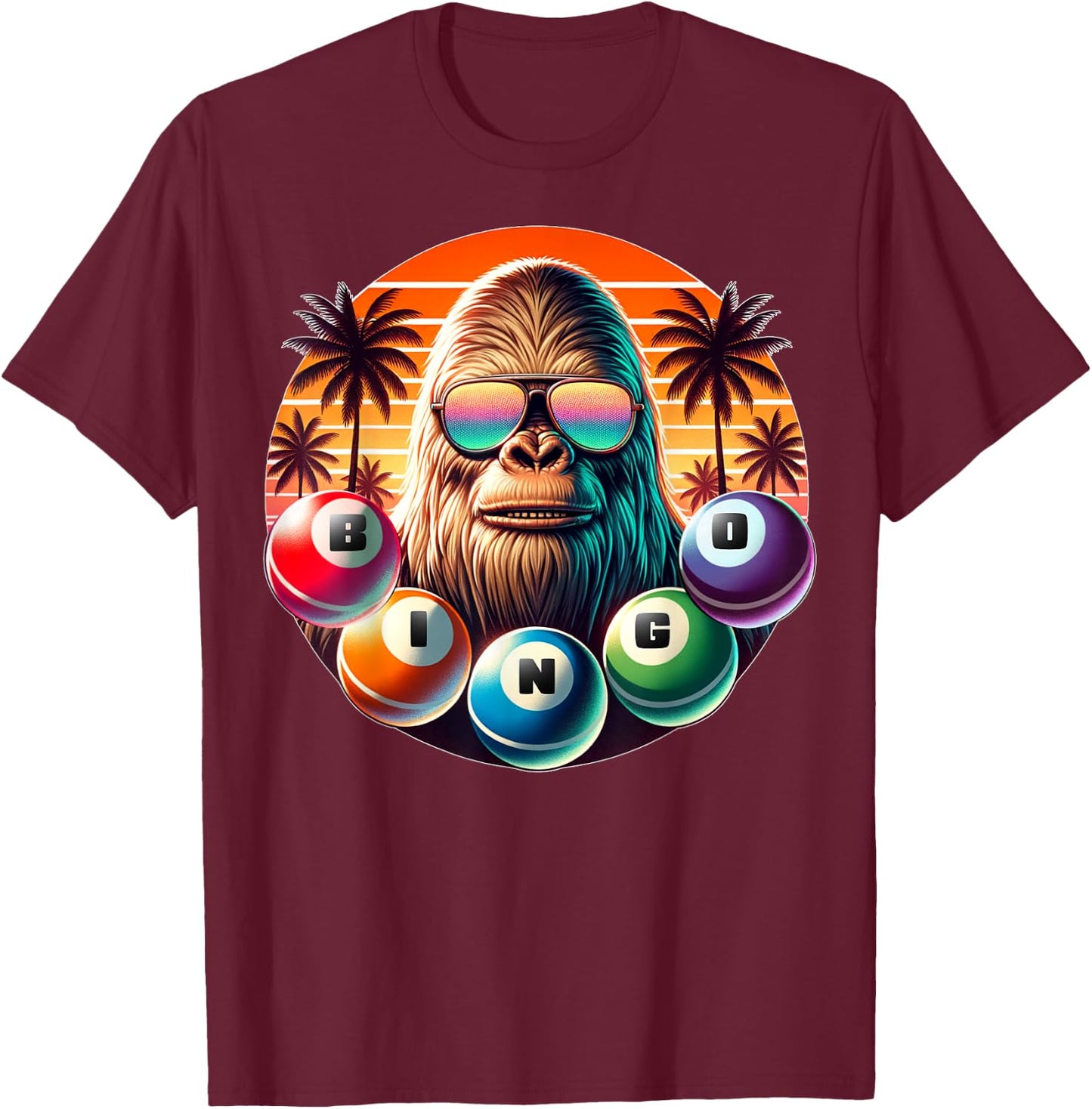 Funny Bingo Shirts Bingo Player Caller Bigfoot T-Shirt - T-Shirt | Maroon
