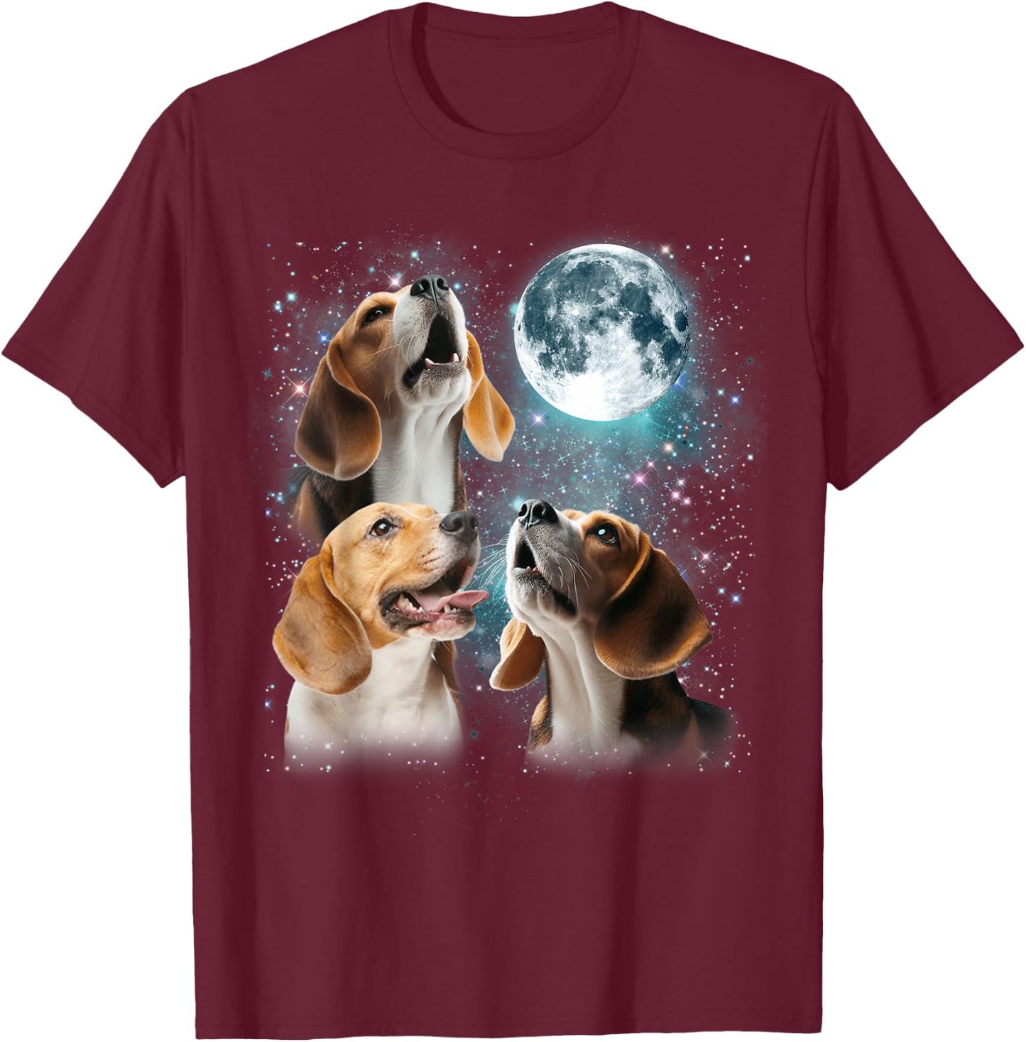 3 Beagle Moon Howling Beagle Head Funny Gifts Women T-Shirt - T-Shirt | Maroon