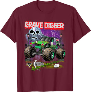 Monster Jam Grave Digger Shovel Sharp T-Shirt - T-Shirt | Maroon