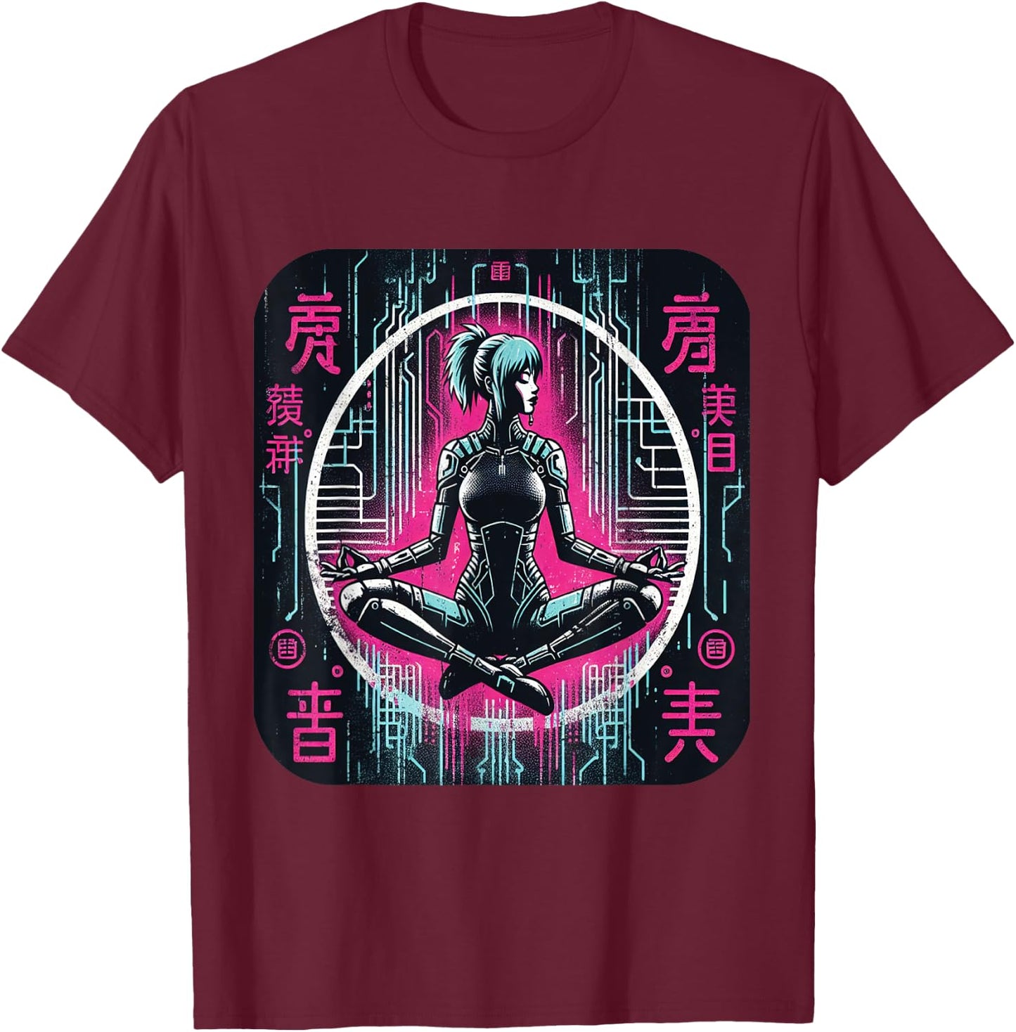 Woman Manga Futuristic Cyberpunk Aesthetic T-Shirt - T-Shirt | Maroon