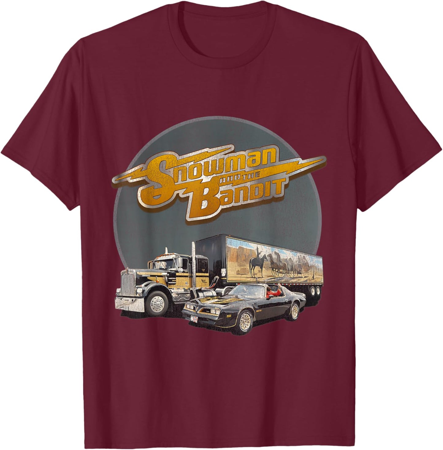 Huiibao Adult Retro Trucking Snowman And The Bandit - Black, Small T-Shirt - T-Shirt | Maroon
