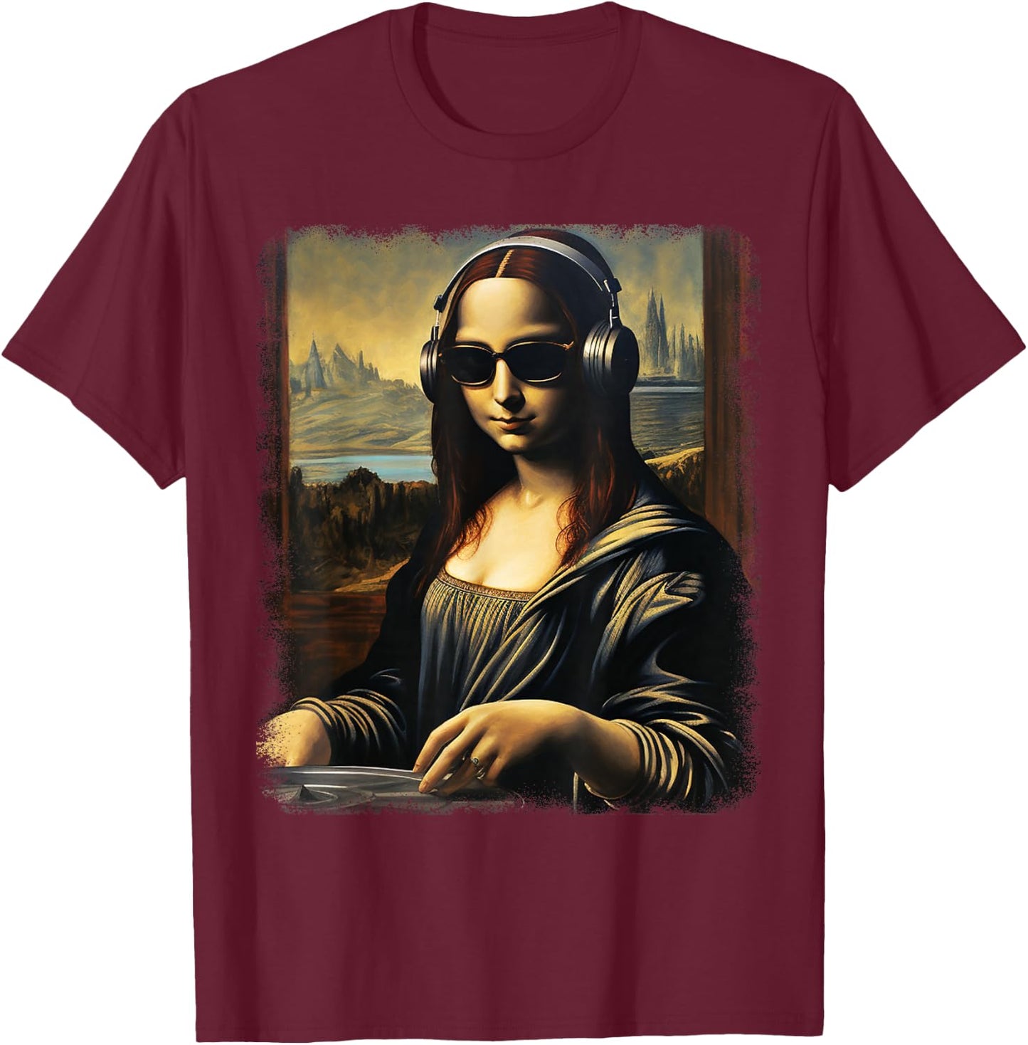 Mona Lisa as DJ | Trending Aesthetic Streetwear T-Shirt - T-Shirt | Maroon