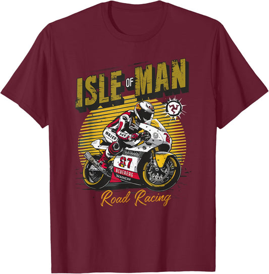 Isle Of Man Road Racing Manx Retro Motorcycle Race T-Shirt - T-Shirt | Maroon