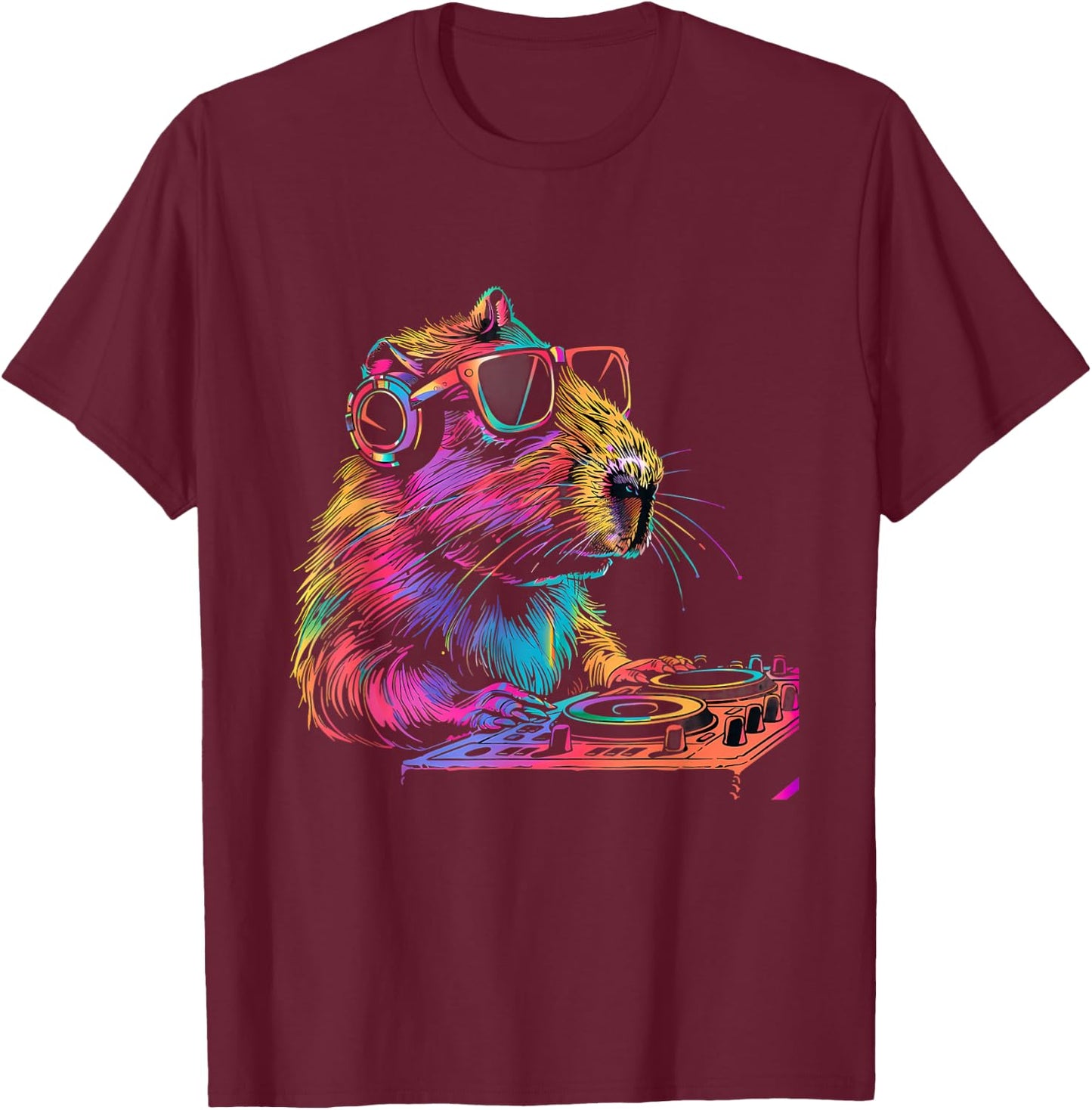 DJ Capybara Beatmaker Turntable DJ Capybara EDM Techno T-Shirt - T-Shirt | Maroon